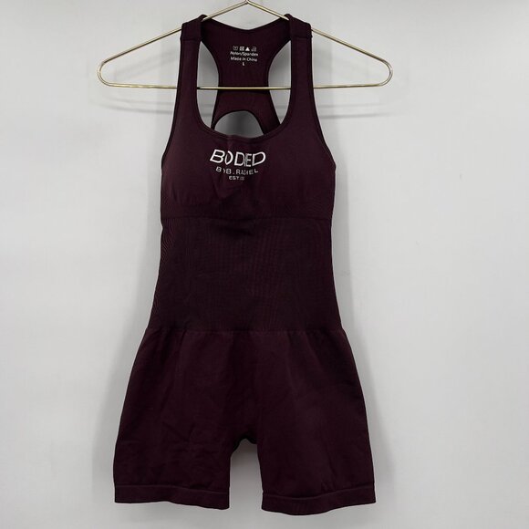 Bodied by B. Rachel Seamless Ribbed Workout Romper — Burgundy, Size Large - Picture 1 of 9